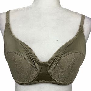 DKNY Lightly Lined Balconette Lace Bra Size 34D Olive Green Underwire